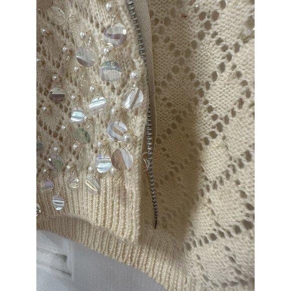 VTG 1950s Sequin Shrug 100% Wool Sweater Cropped Cardigan Bridal Macys Flawed - Picture 4 of 4